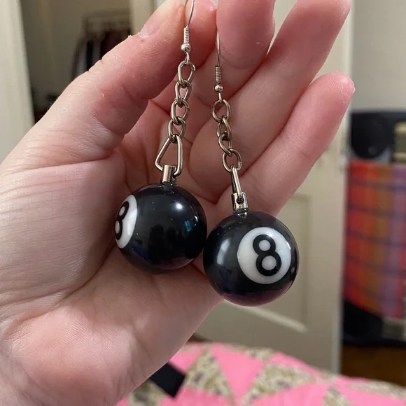 Eight Ball Novelty Crafty Dangle Earrings - Picture 2 of 2